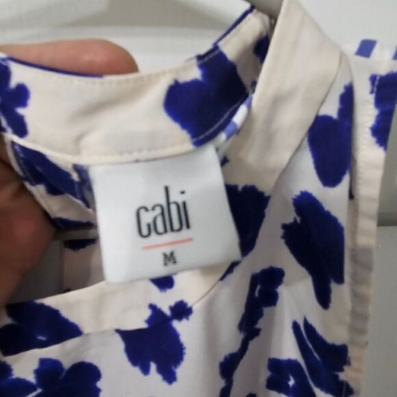Cabi Hi Low Top Tunic M Striped Floral Blouse Blue White Tank Slit Back #5357 - Picture 7 of 7